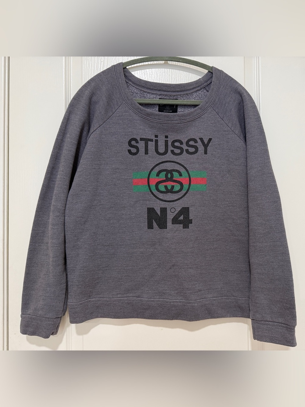 Stüssy N4 Logo Crewneck Sweatshirt Gray Size Medium Fleece Lined